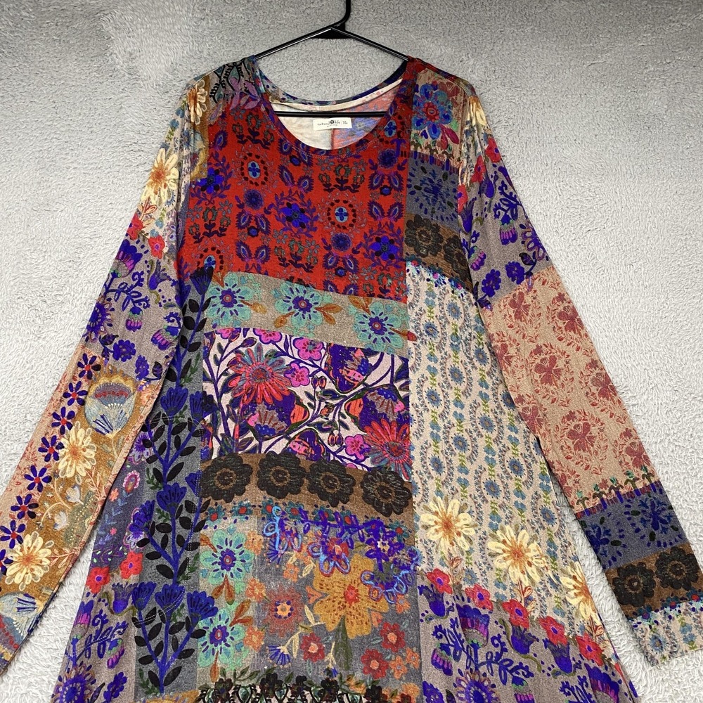 Natural Life Maxi Dress Womens XL Patchwork Floral Boho Jersey Long Sleeve - Picture 4 of 13